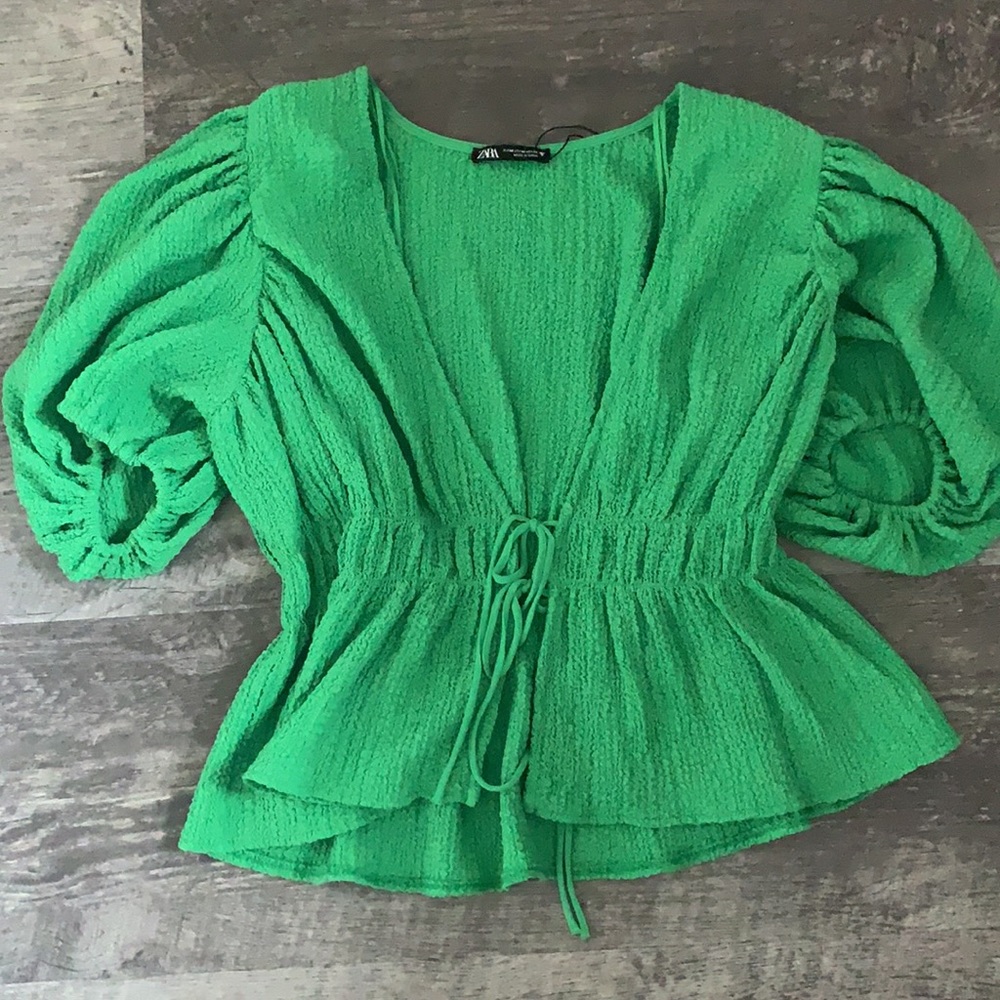 Peasant Sleeved Green Blouse